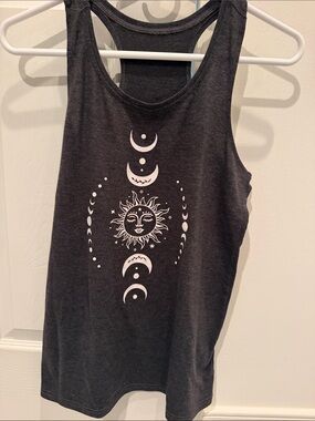 Women's Black Graphic Racerback Tank Top - Sun & Moon Design